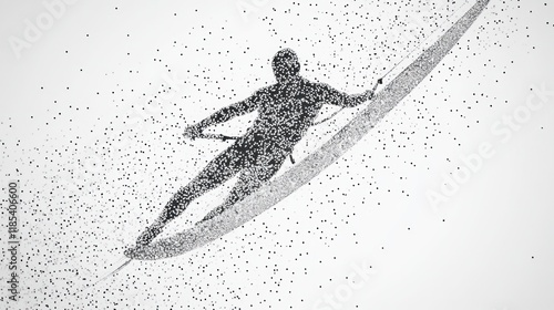 Abstract kitesurfer in dynamic pose, particle effect.