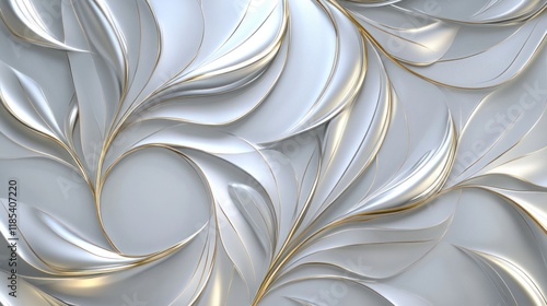 Fototapeta Naklejka Na Ścianę i Meble -  White gold swirling leaf wall texture background design