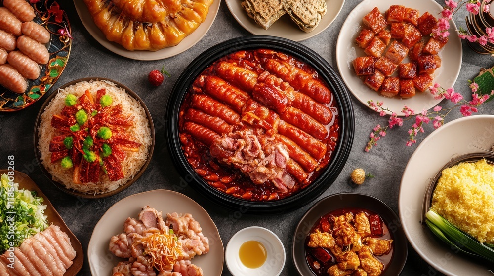 Chinese New Year dish of roasted piglet, symbolizing wealth, abundance, and a successful start to the year. Chinese New Year dish of roasted piglet, symbolizing wealth, abundance, and a successful start to the year.