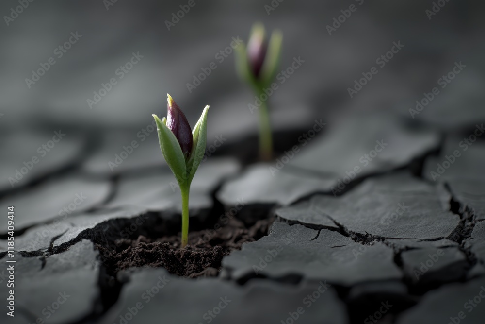 Young plant growing from cracked earth Young plant growing from cracked earth