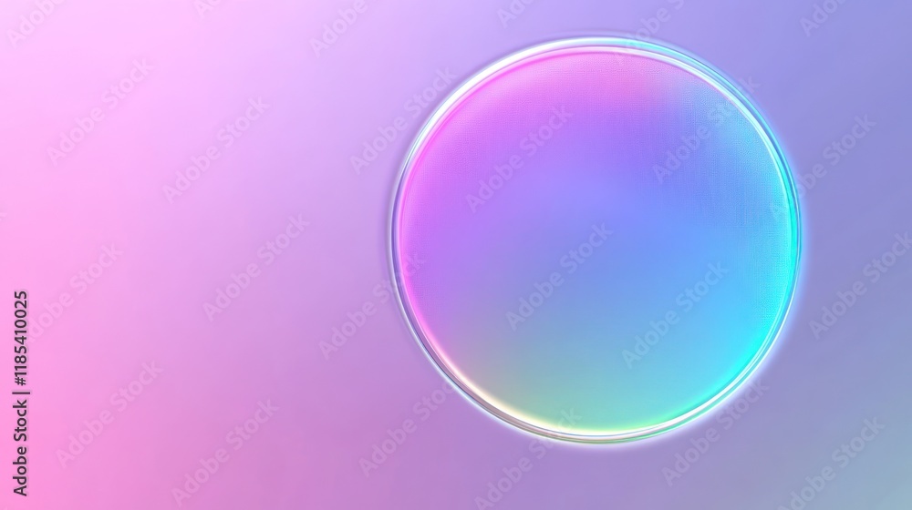 Obraz premium Holographic iridescent circle on pastel background.