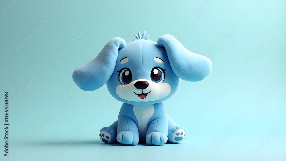 Cute blue cartoon puppy, 3D render, large floppy ears, big expressive eyes. Cute blue cartoon puppy, 3D render, large floppy ears, big expressive eyes.