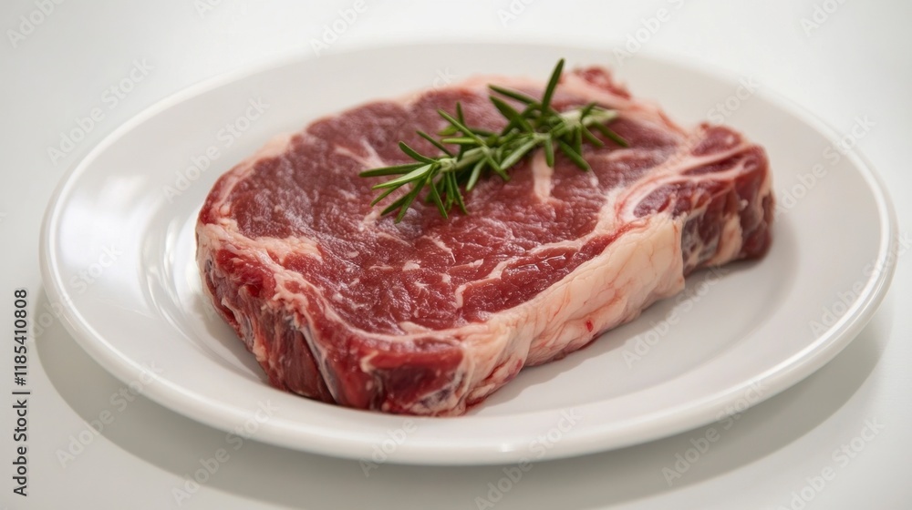 Raw Lamb Cutlet with Rosemary on White Plate - Culinary Delight Raw Lamb Cutlet with Rosemary on White Plate - Culinary Delight