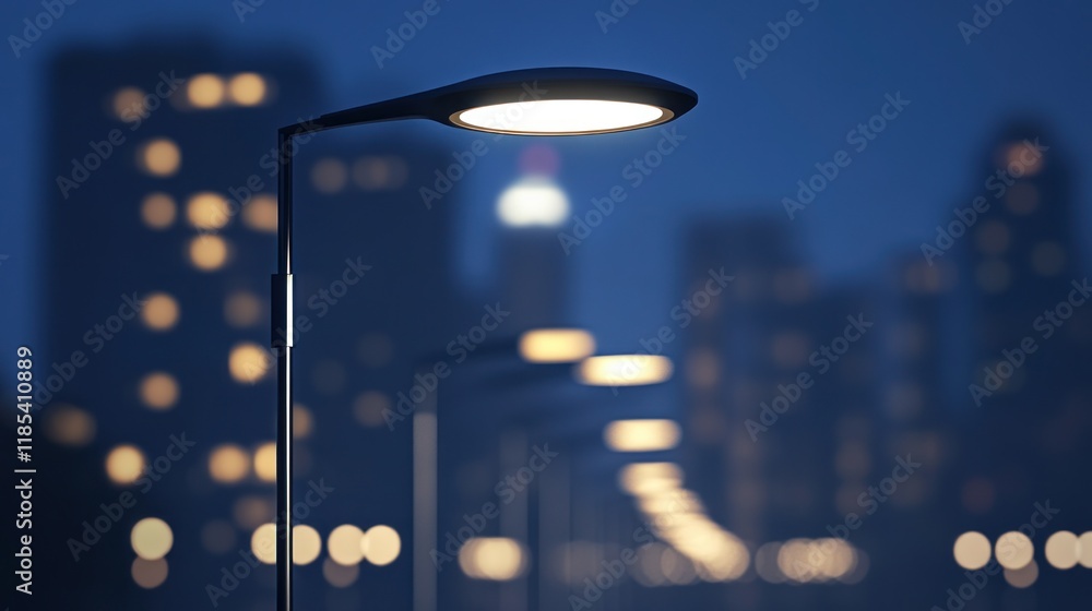 City street at night with illuminated lampposts. City street at night with illuminated lampposts.