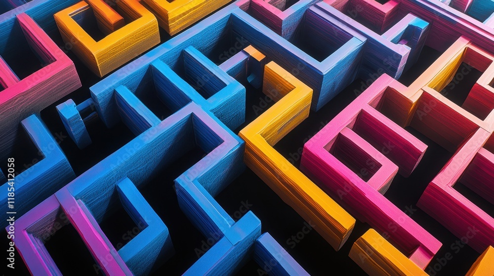 Abstract Colorful 3D Maze Labyrinth Puzzle Design: Intricate Pathways and Vibrant Hues Abstract Colorful 3D Maze Labyrinth Puzzle Design: Intricate Pathways and Vibrant Hues