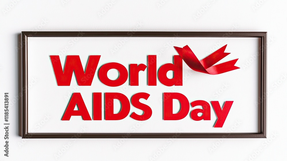 A framed graphic promoting World AIDS Day with red ribbon and bold text. A framed graphic promoting World AIDS Day with red ribbon and bold text.