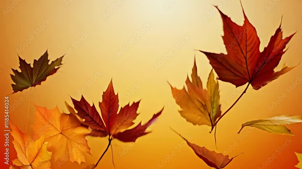 Realistic Falling Autumn Leaves Animation with Vibrant Orange and Gold Background for Your Nature Project Realistic Falling Autumn Leaves Animation with Vibrant Orange and Gold Background for Your Nature Project