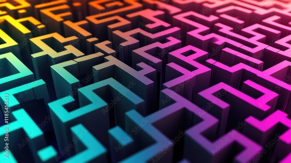 Abstract 3D Rainbow Maze: A Colorful Labyrinth of Intricate Pathways and Geometric Designs Abstract 3D Rainbow Maze: A Colorful Labyrinth of Intricate Pathways and Geometric Designs
