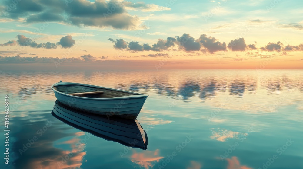 A tranquil scene with a boat resting near the calm ocean surface. A tranquil scene with a boat resting near the calm ocean surface.