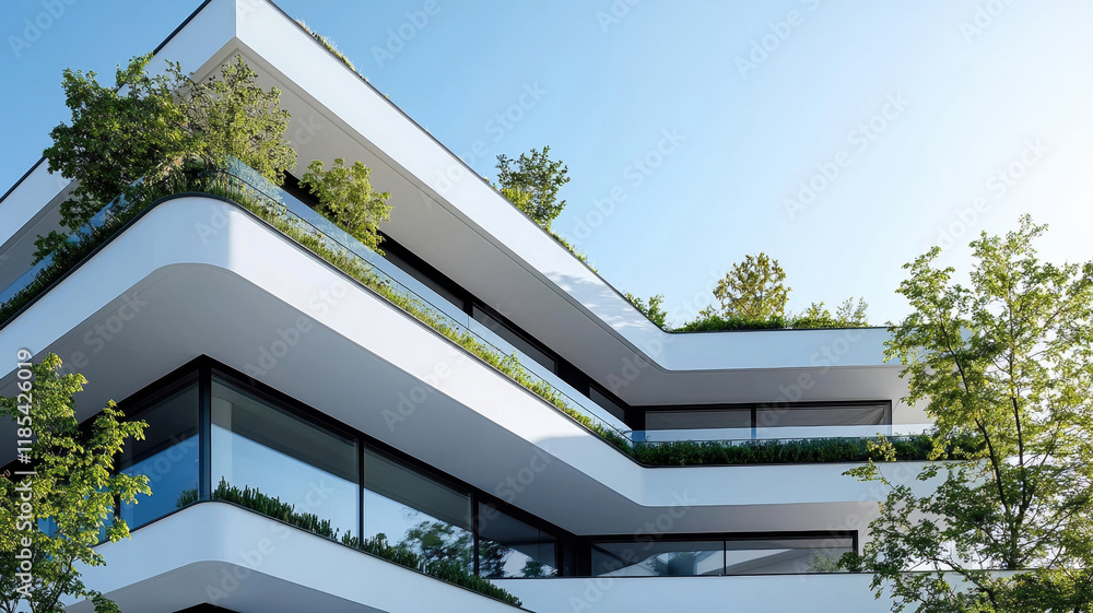 Obraz premium Modern building design with eco friendly materials and greenery