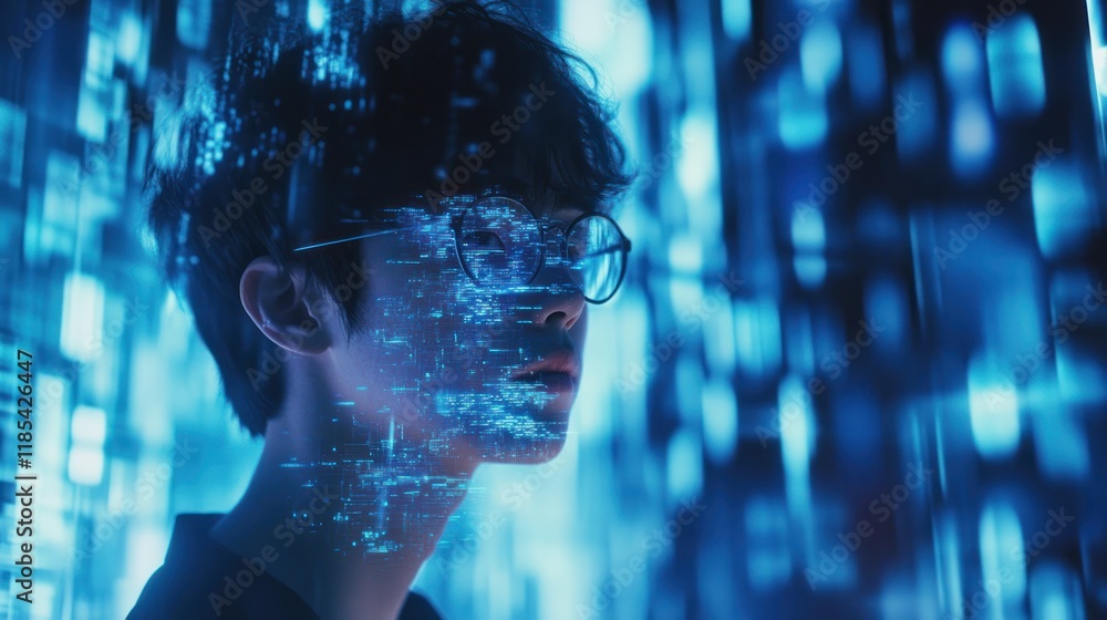 Blue AI-inspired digital technology backdrop. Blue AI-inspired digital technology backdrop.
