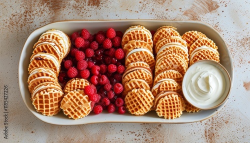 Delicious Krumkake with Berries and Cream in a Bowl Ready for Serving and Enjoying photo