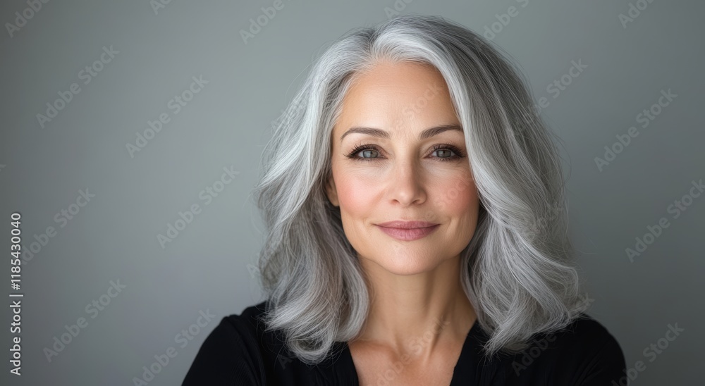 Portrait of mature woman with gray hair in studio Portrait of mature woman with gray hair in studio