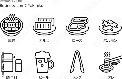 シンプルな「焼肉」のアイコン・ピクトグラムベクターセット