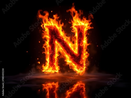 Fiery Letter N: Intense Inferno Alphabet Art