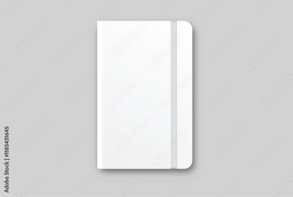 Vector realistic 3d hardcover notebook and bookmark with white blank paper isolated on background. For the business presentation journal, notepad, booklet, catalogue, publisher, advertising corporate
