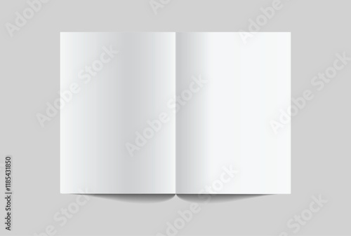 Vector realistic 3d open magazine mockup with white blank paper isolated on background. For the business presentation magazine, notebook, booklet, brochure, catalogue, publisher, advertising corporate