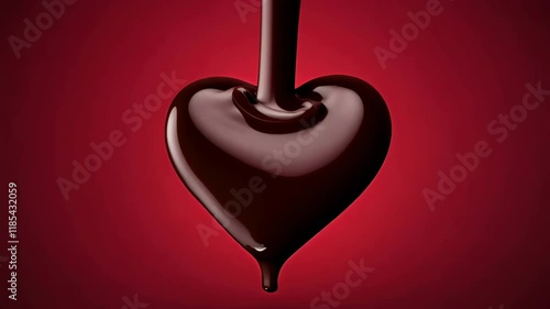 smooth chocolate pouring into a heart shape on a red background, elegant motion footage, perfect for concepts of love, luxury, food, and celebration themes