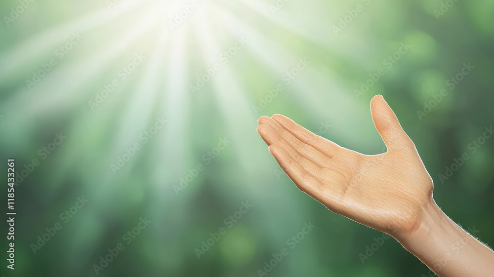 hand reaching out towards light in serene green background, symbolizing hope and connection hand reaching out towards light in serene green background, symbolizing hope and connection