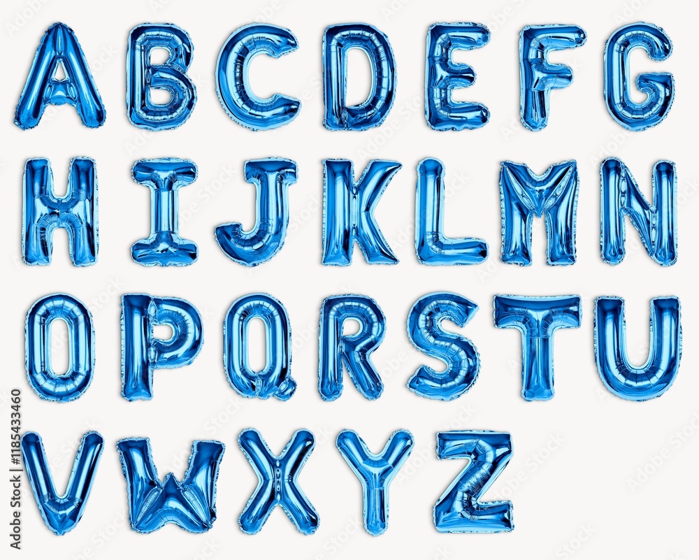Blue foil balloon letters set, alphabet design Blue foil balloon letters set, alphabet design