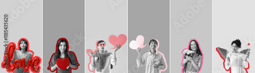 Set of people with gifts an...