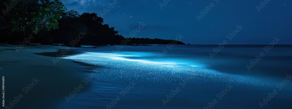 Fototapeta premium An intimate shot of the bioluminescent plankton illuminating the waters of Mosquito Bay, Vieques Island, Puerto Rico