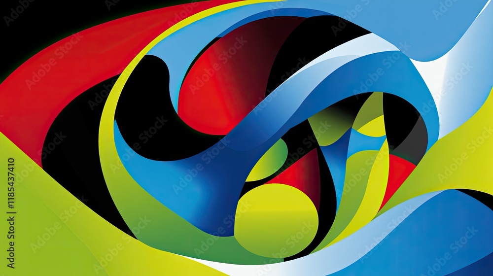 Obraz premium An abstract card design with irregular geometric shapes in bright colors like red, blue, and green, with a clean space for adding text.