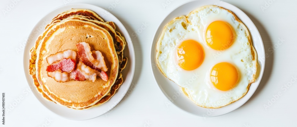 Delicious American Breakfast Pancakes Bacon Fried Eggs Delicious American Breakfast Pancakes Bacon Fried Eggs