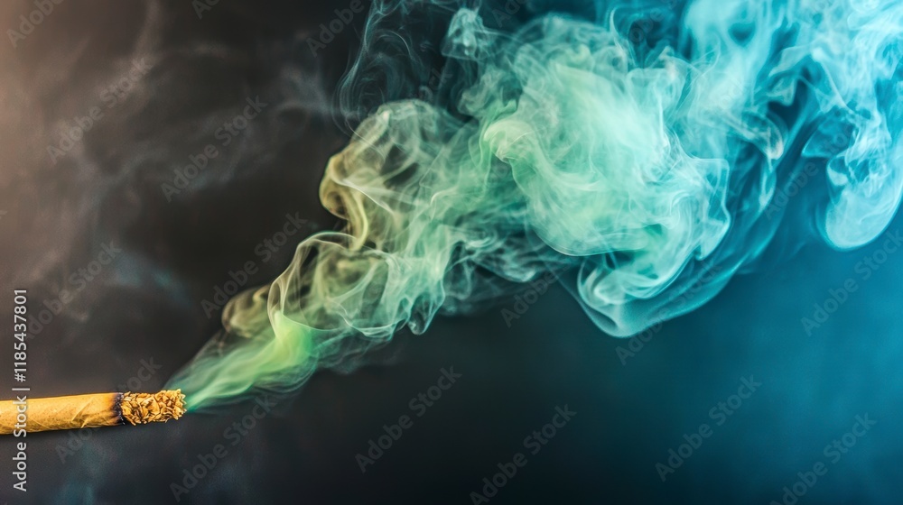 Abstract Green Smoke Curl Burning Cigarette Haze Vapor Air Dark Background Abstract Green Smoke Curl Burning Cigarette Haze Vapor Air Dark Background