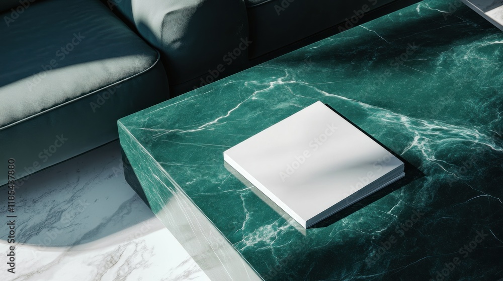 custom made wallpaper toronto digitalBlank book mockup on green marble coffee table.