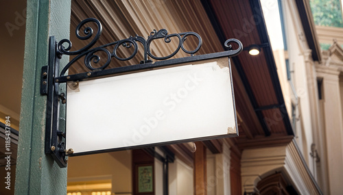 Vintage hotel sign on an old building door in the city, with space for text photo