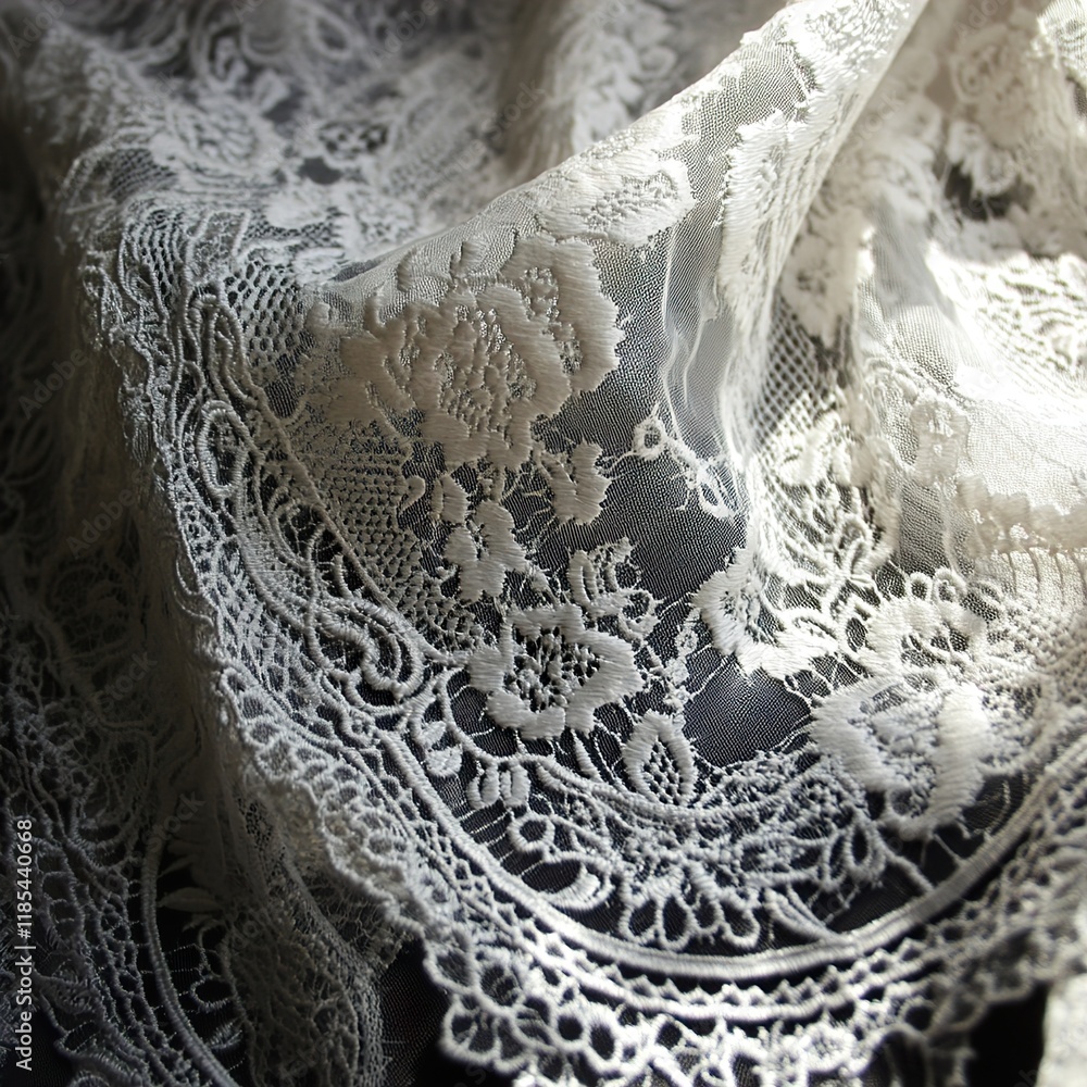 Obraz premium White Floral Lace Fabric Texture: Elegant and Delicate Design