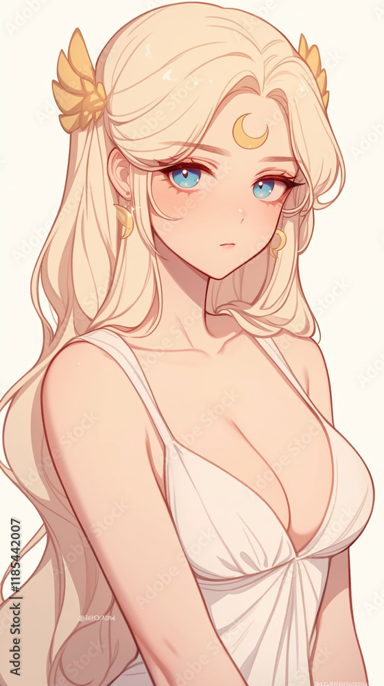 Elegant Anime Girl with Blonde Hair and Moon Elegant Anime Girl with Blonde Hair and Moon