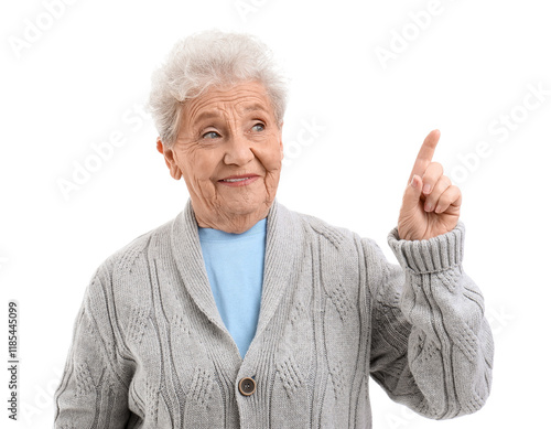 Senior woman pointing at so...