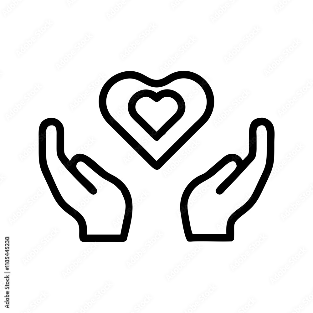 Heart in hand icons set Heart in hand icons set