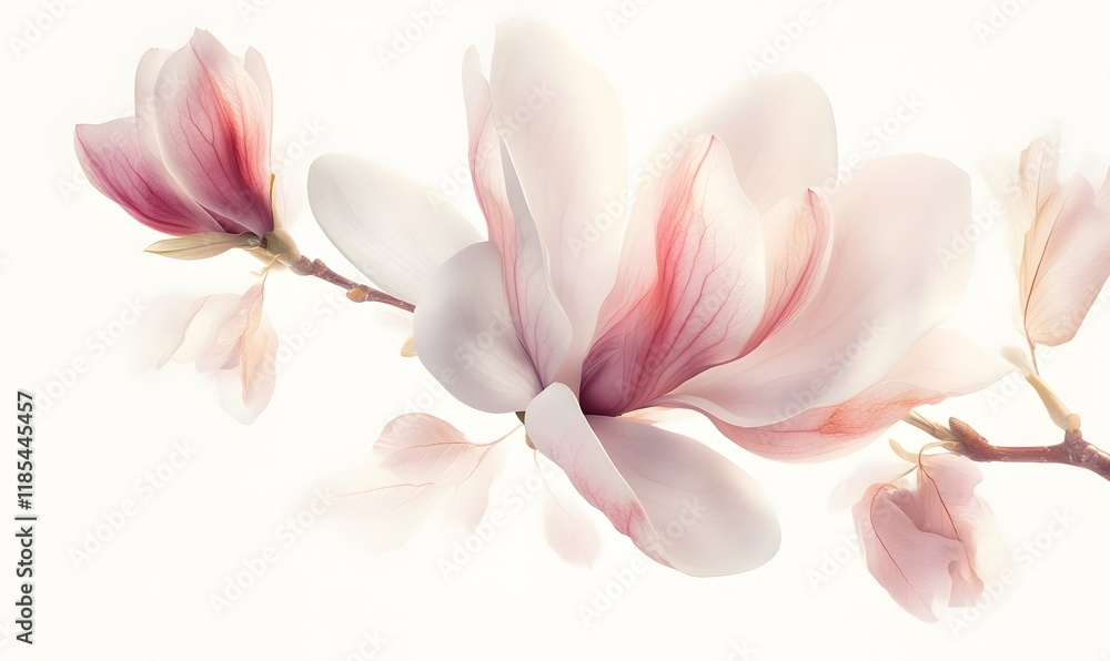 Delicate magnolia blossoms on branch, isolated. Delicate magnolia blossoms on branch, isolated.