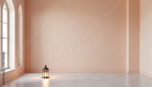 Empty Room with Decorative Lantern and Light Beige Walls