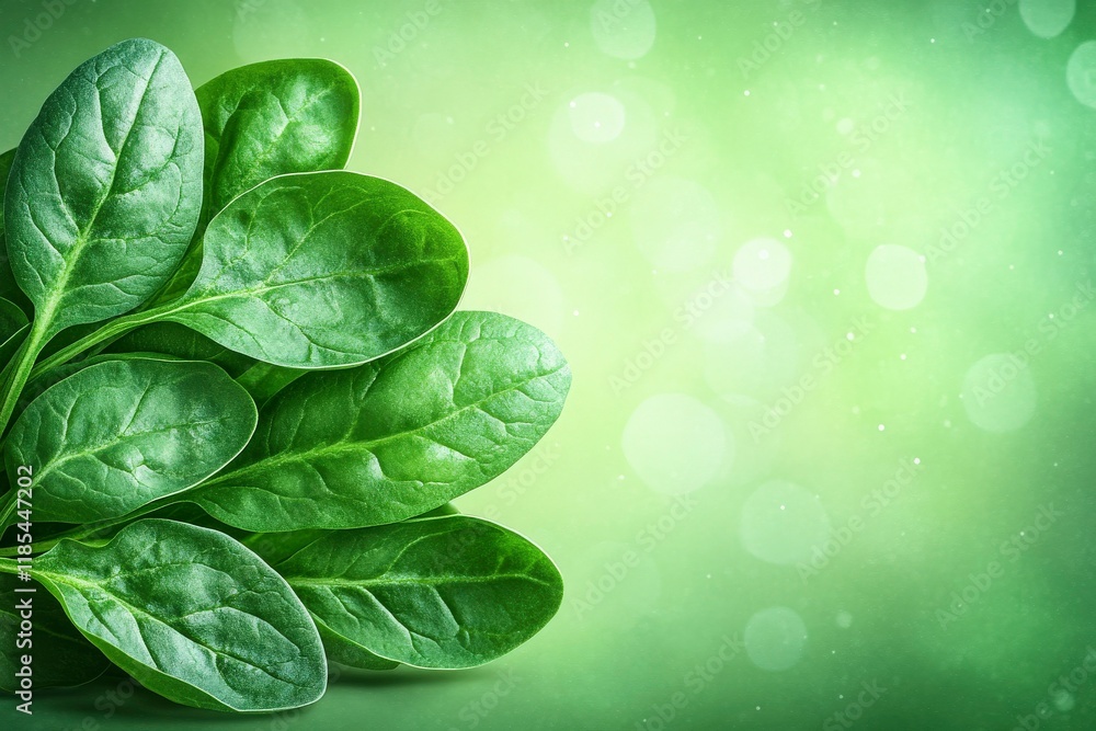 Fresh Green Spinach Leaves on a Soft Green Background Fresh Green Spinach Leaves on a Soft Green Background