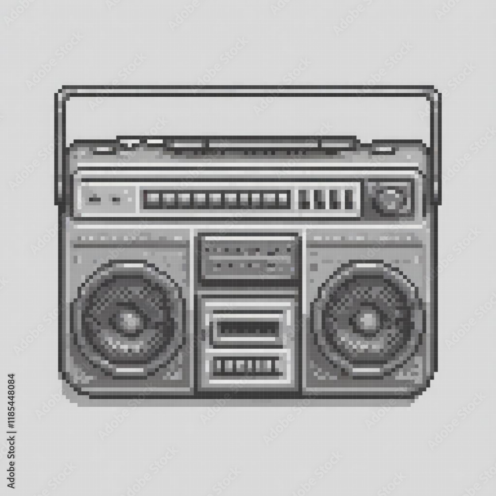 Fototapeta premium Retro boombox pixel art on a gray backdrop