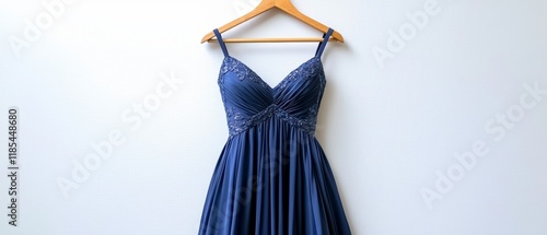 Elegant Cobalt Blue Maxi Dress  Lace Detail  Wooden Hanger  Fashion Apparel  Women s Cloth photo