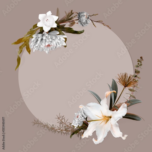 Greige flower frame background, nature design photo