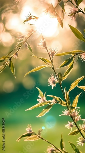 Golden Hour Nature  Blooming Flowers  Green Leaves  Sunlight Backlit
