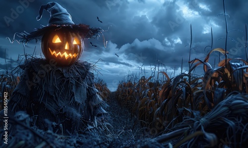 Halloween day wallpaper background featuring pumpkin jack o lantern ghost costume Generate AI