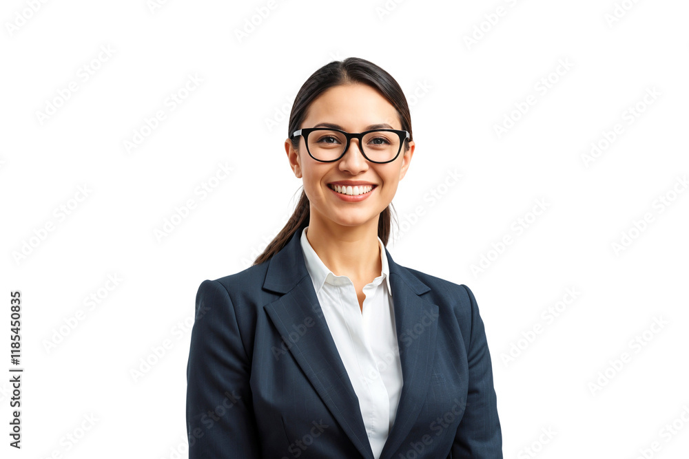 Confident businesswoman in suit with glasses, isolated on transparent background Confident businesswoman in suit with glasses, isolated on transparent background
