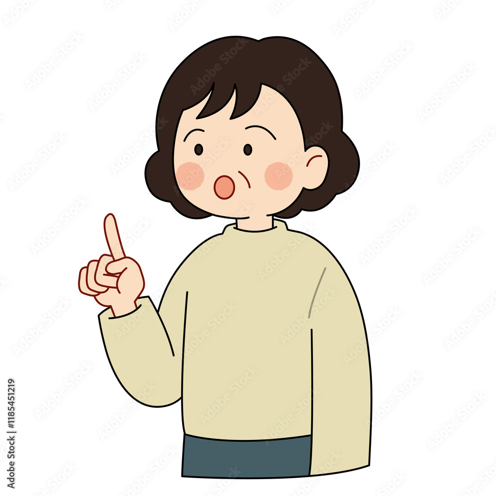 女性、中年、指をさす、驚く 女性、中年、指をさす、驚く