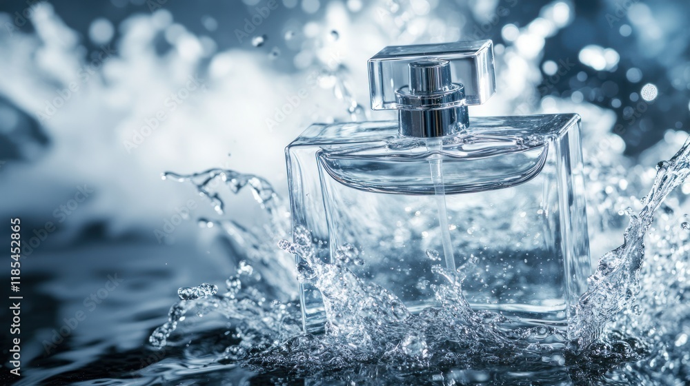 Splashing water around perfume bottle. Splashing water around perfume bottle.
