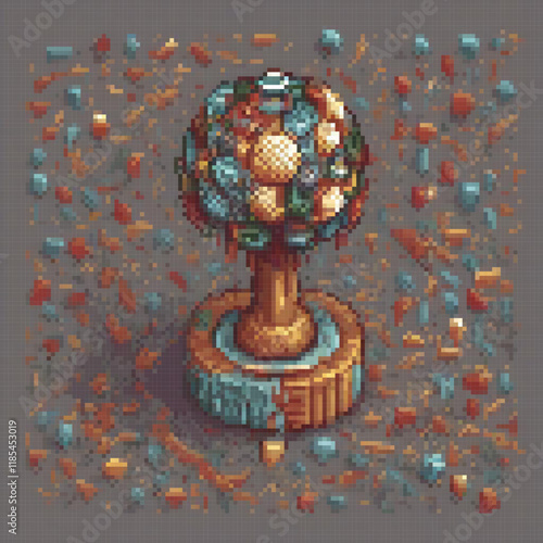 Pixel art mushroom pedestal - Retro-style fungi on a stand