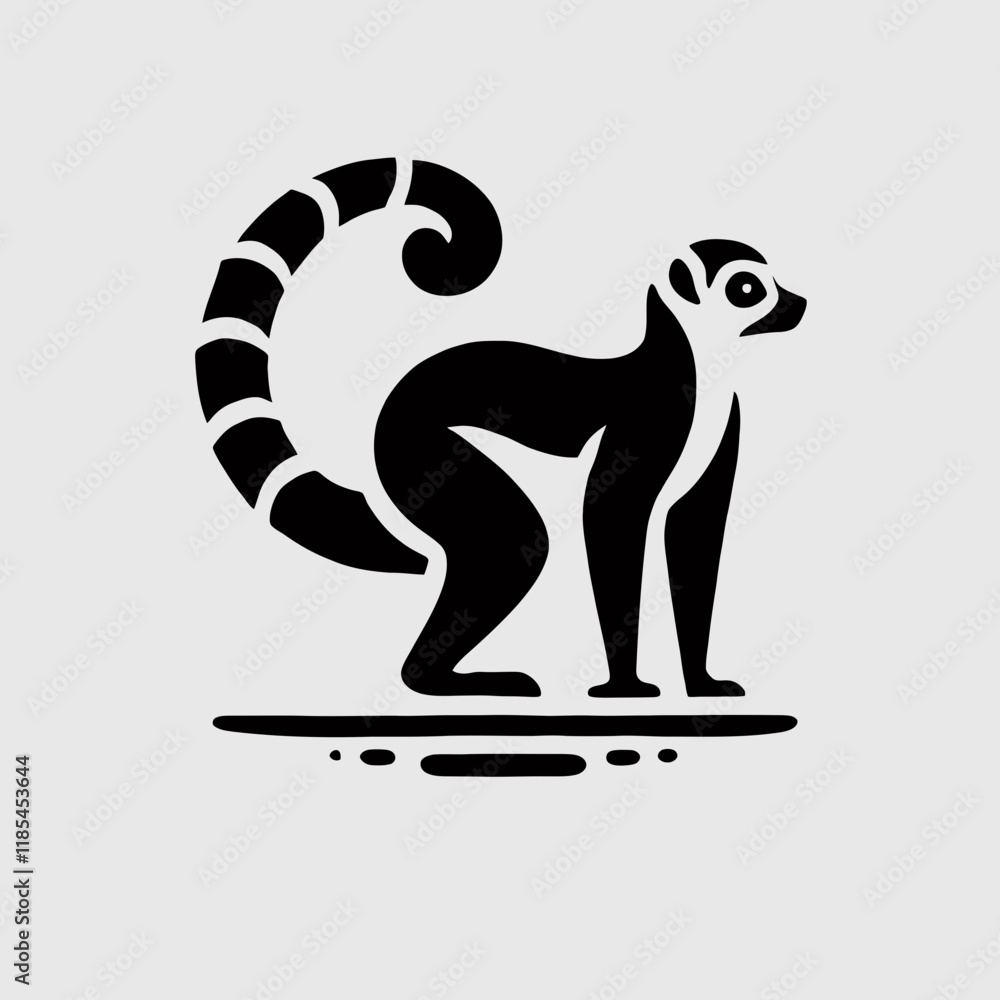 Obraz premium very simple flat and minimalist Lemur silhouette in black on a white background