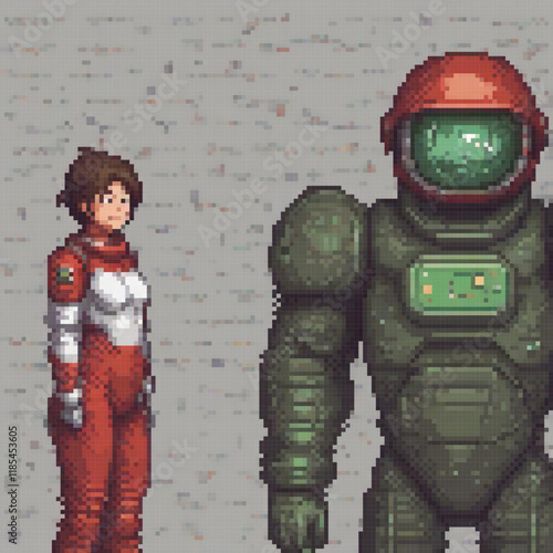 Astro-adventure duo: a woman in a space suit and a man in a helmet, ready for interstellar exploration.