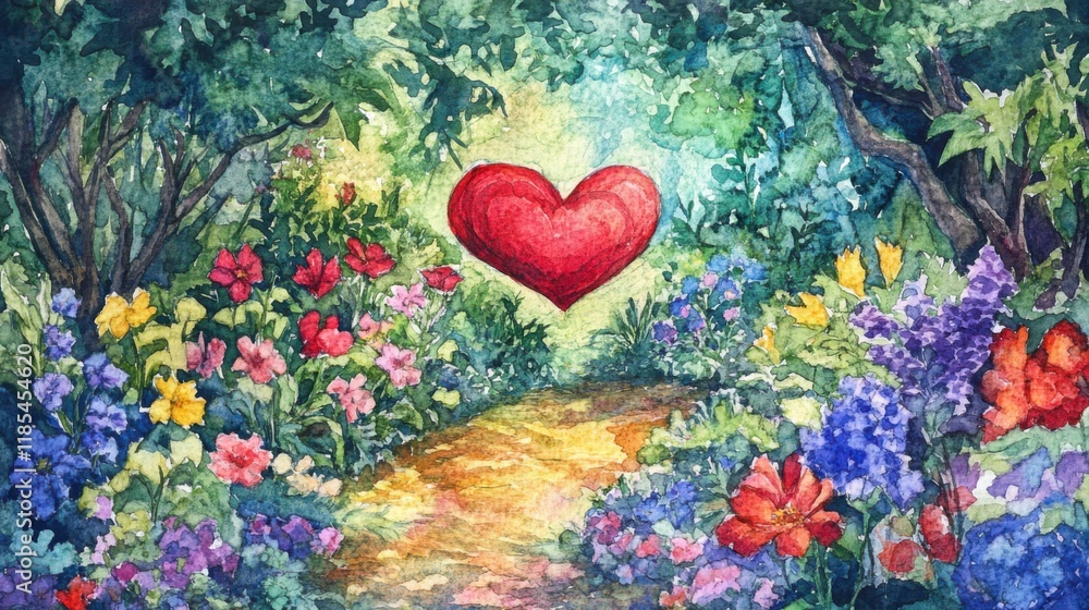 Heartfelt journey through a colorful flower garden serene pathway artwork nature uplifting vibe Heartfelt journey through a colorful flower garden serene pathway artwork nature uplifting vibe